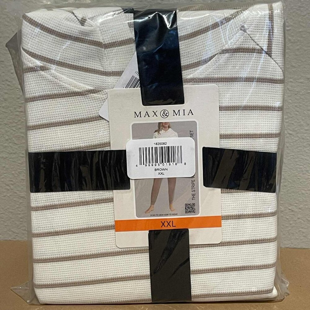 Max & Mia Brown Toast Stripe Waffle Knit Lounge Set – Size XXL – NWT